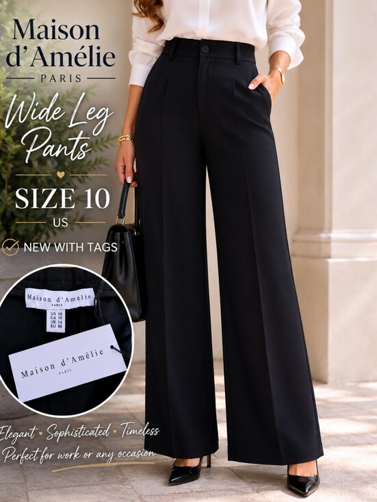 Maison d'Amélie Pants - Maison d'Amélie Paris Wide Leg Pants NWT Size 10 Black Career Chic Casual